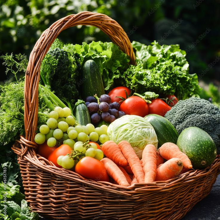 Image d'un panier de fruits et légumes bio